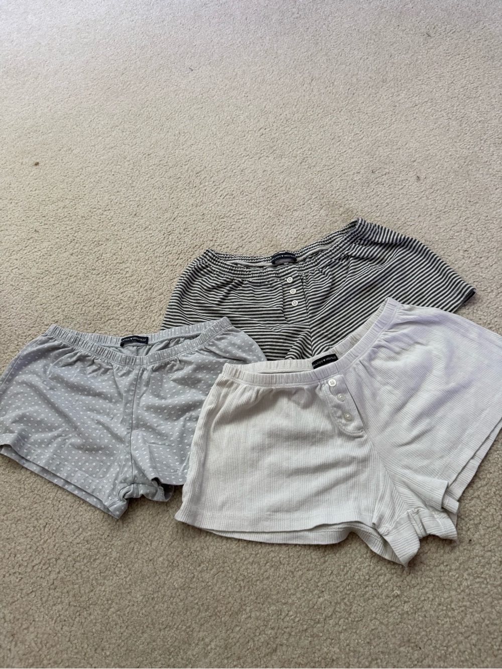 Brandy Melville Gray, White, and Light Gray Striped & Polka Dot LoungeShorts Set - Picture 2 of 2